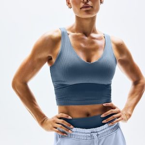 Transcend V Neck Rib Crop Sports Bra A-C