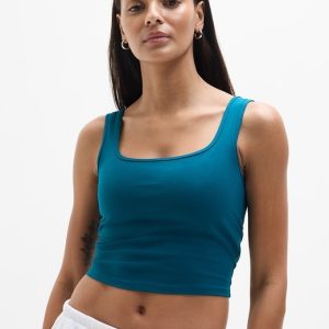 Signature Rib Square Neck Crop Tank